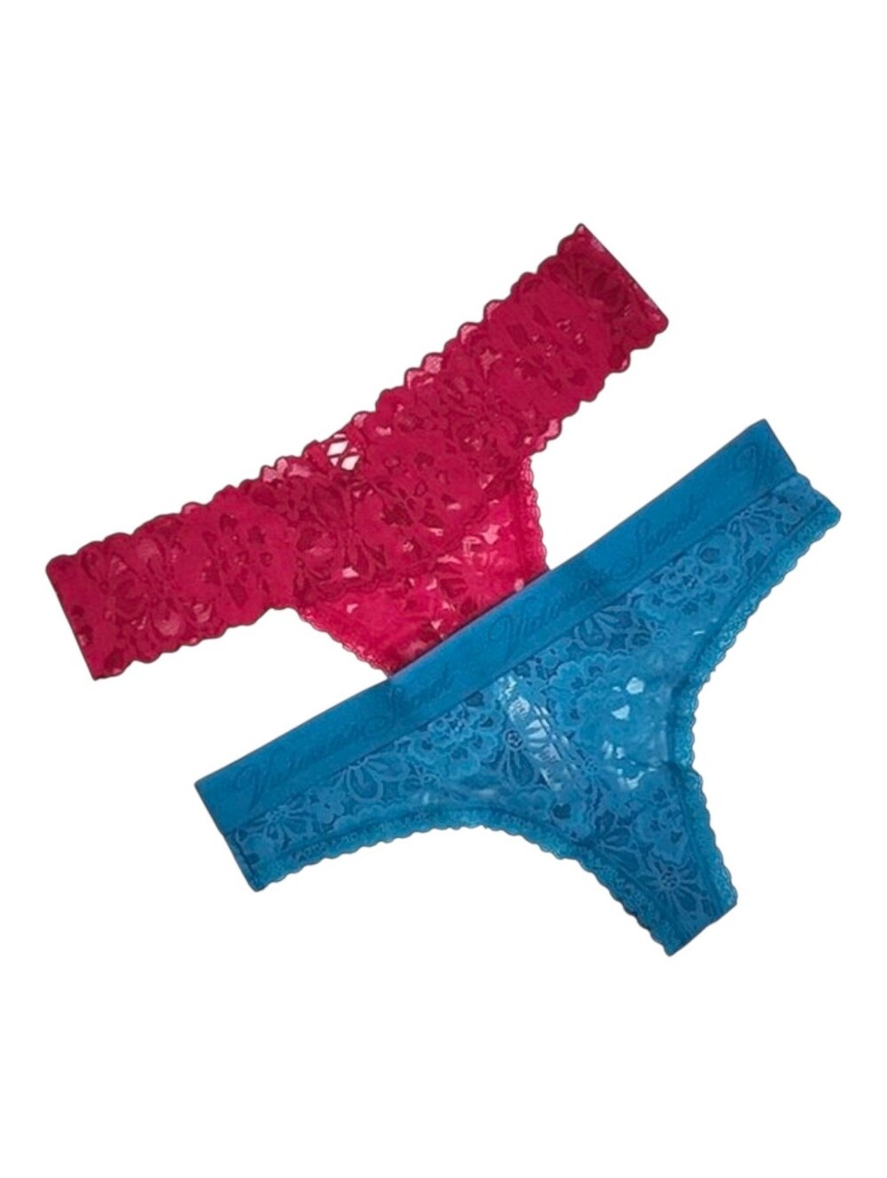 NWT Victoria's Secret Women's Blue Pink Floral Lace Thong Panties 2-Pack M
